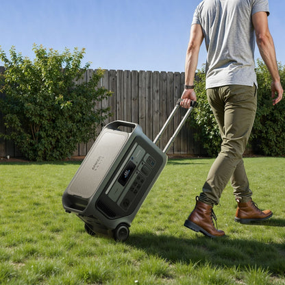 Man pulling the Anker SOLIX F3000 Portable Power Station using its handle