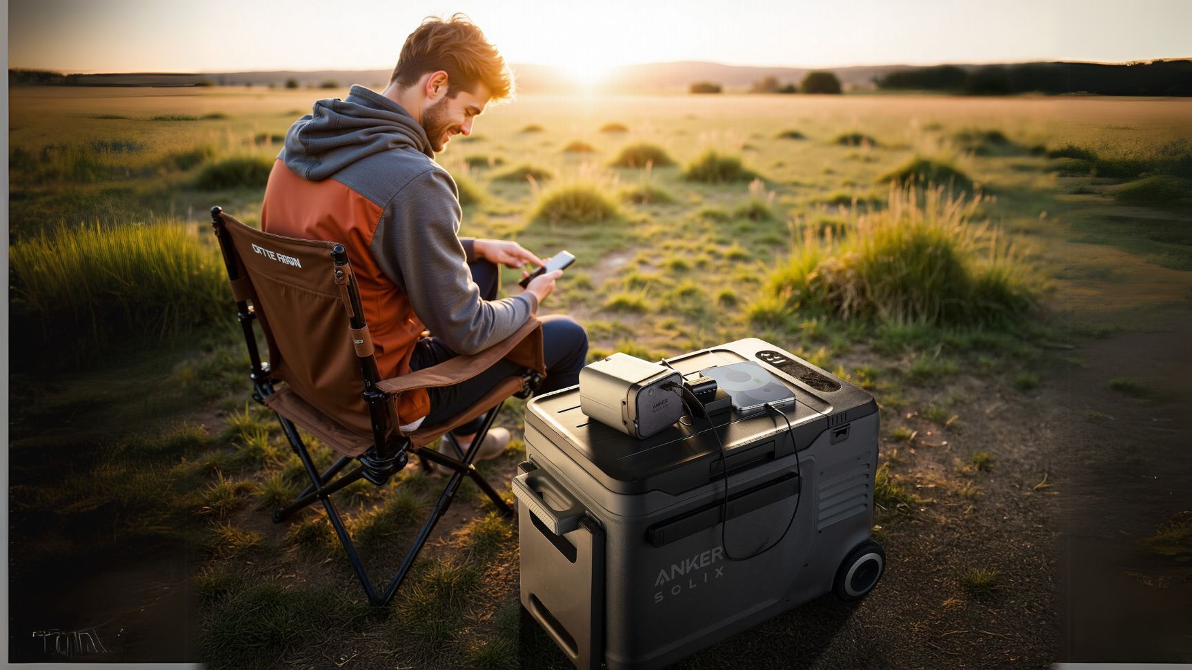 Man sitting beside Anker SOLIX EverFrost 2 Electric Cooler 40L