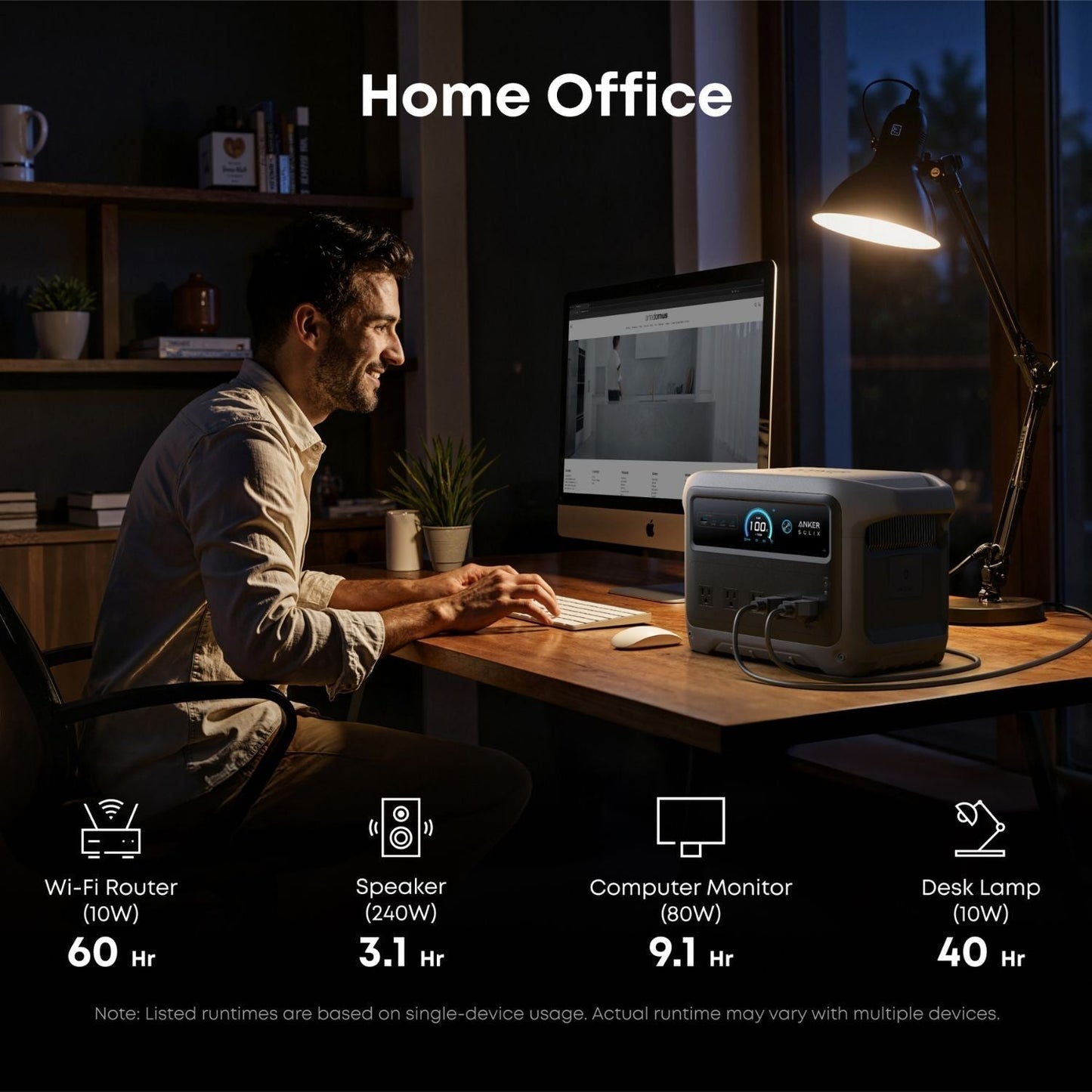 Man working at a desk with a computer and Anker SOLIX C1000 Gen 2 Portable Power Station