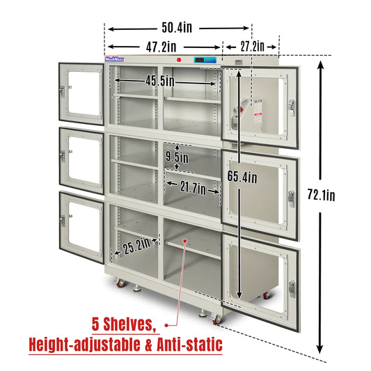 MechMaxx NC1430BW-6 Desiccator Cabinet 1-60% RH Nitrogen Dry 1430L ESD Low Humidity Storage White New