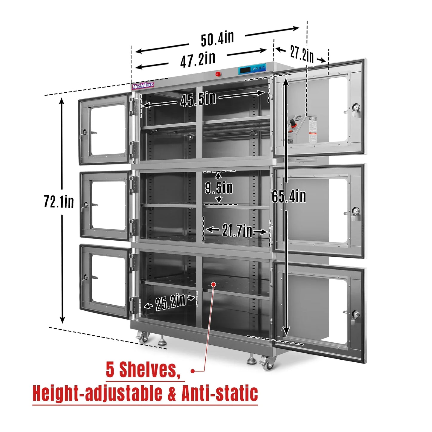 MechMaxx NC1430BSS-6 Desiccator Cabinet 1430L Nitrogen Dry Cabinet 1-60% RH Low Humidity Storage 304 Stainless Steel New