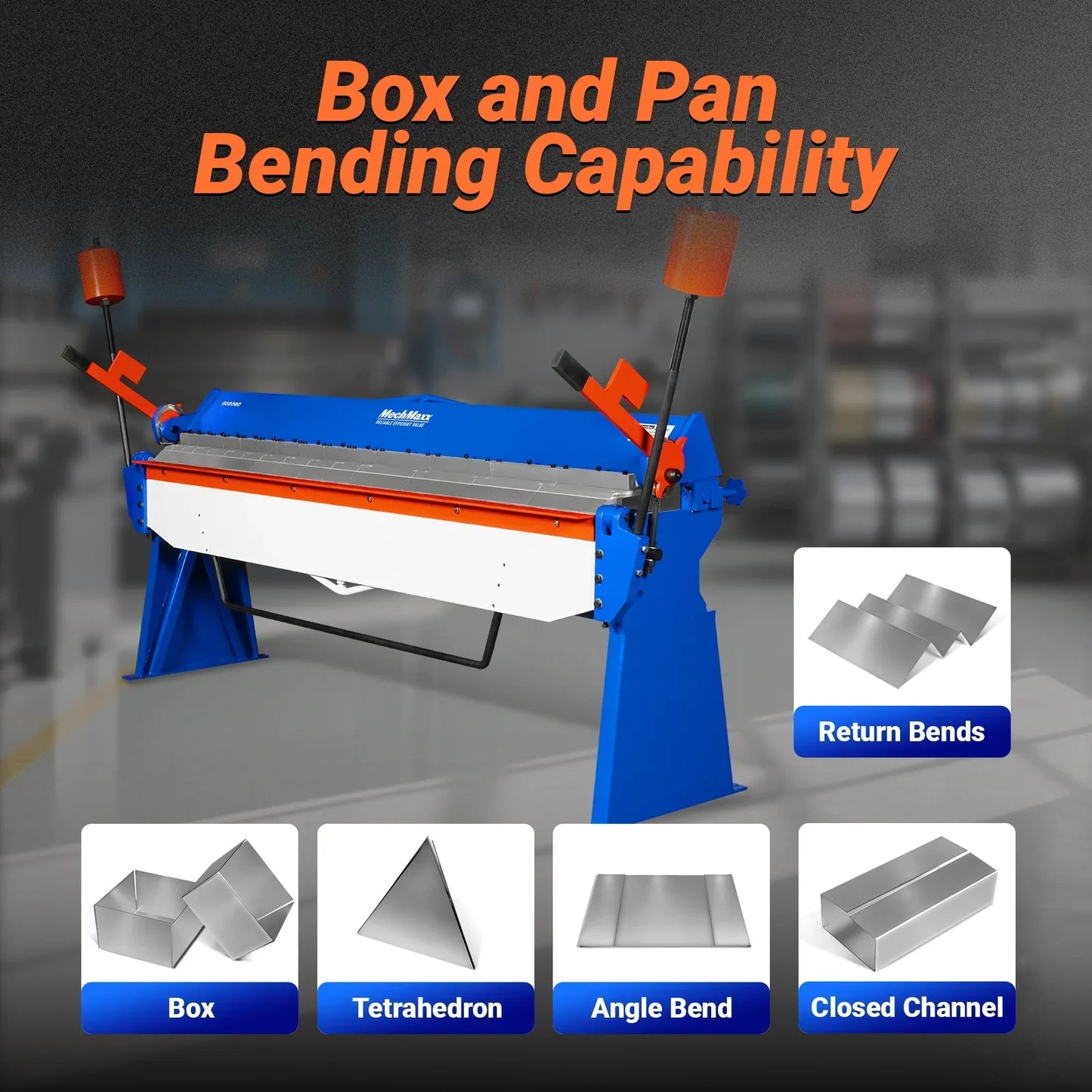 MechMaxx PB10012 Sheet Metal Brake 100" Manual 12 Gauge Adjustable Fingers 8' Heavy-Duty Steel Box and Pan New
