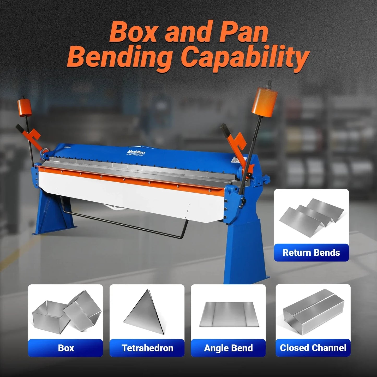 MechMaxx PB12014 Sheet Metal Brake 120" Manual 14 Gauge Box and Pan Adjustable Fingers Heavy-Duty Steel New