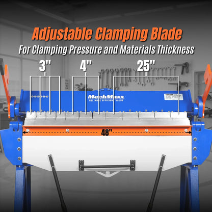 MechMaxx PB4812 Pan and Box Brake 48" Manual Heavy Duty 12 Gauge Mild Steel 135° Bending Angle Individual Bending Fingers New