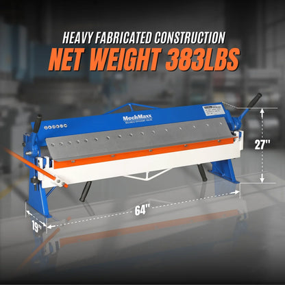 MechMaxx PB4816 Pan and Box Brake 48" Manual 16 Gauge Mild Steel Capacity 135° Bending Angle 16 Precision Fingers New