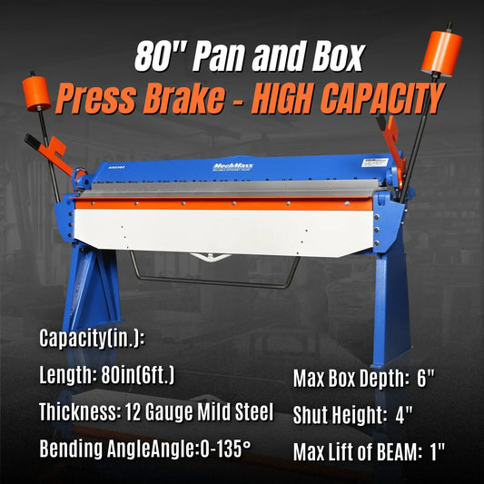 MechMaxx PB8012 Sheet Metal Brake 80" Manual 12 Gauge Adjustable Fingers 6' Heavy-Duty Steel Precision Bending New