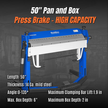 MechMaxx PBA5014' Clamp Pan and Box Brake 50" Light Duty Sheet Metal Folding Machine 0-135° Bending Angle 1.9" Clamping Lift 2" Box Depth New