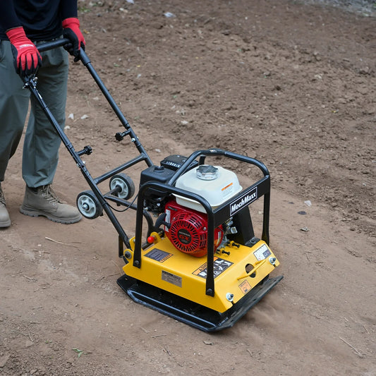 MechMaxx PC90H Plate Compactor Honda GX160 Vibratory with Wheel Kit 3600 lbs Centrifugal Force for Soil Gravel Asphalt Paver Base New
