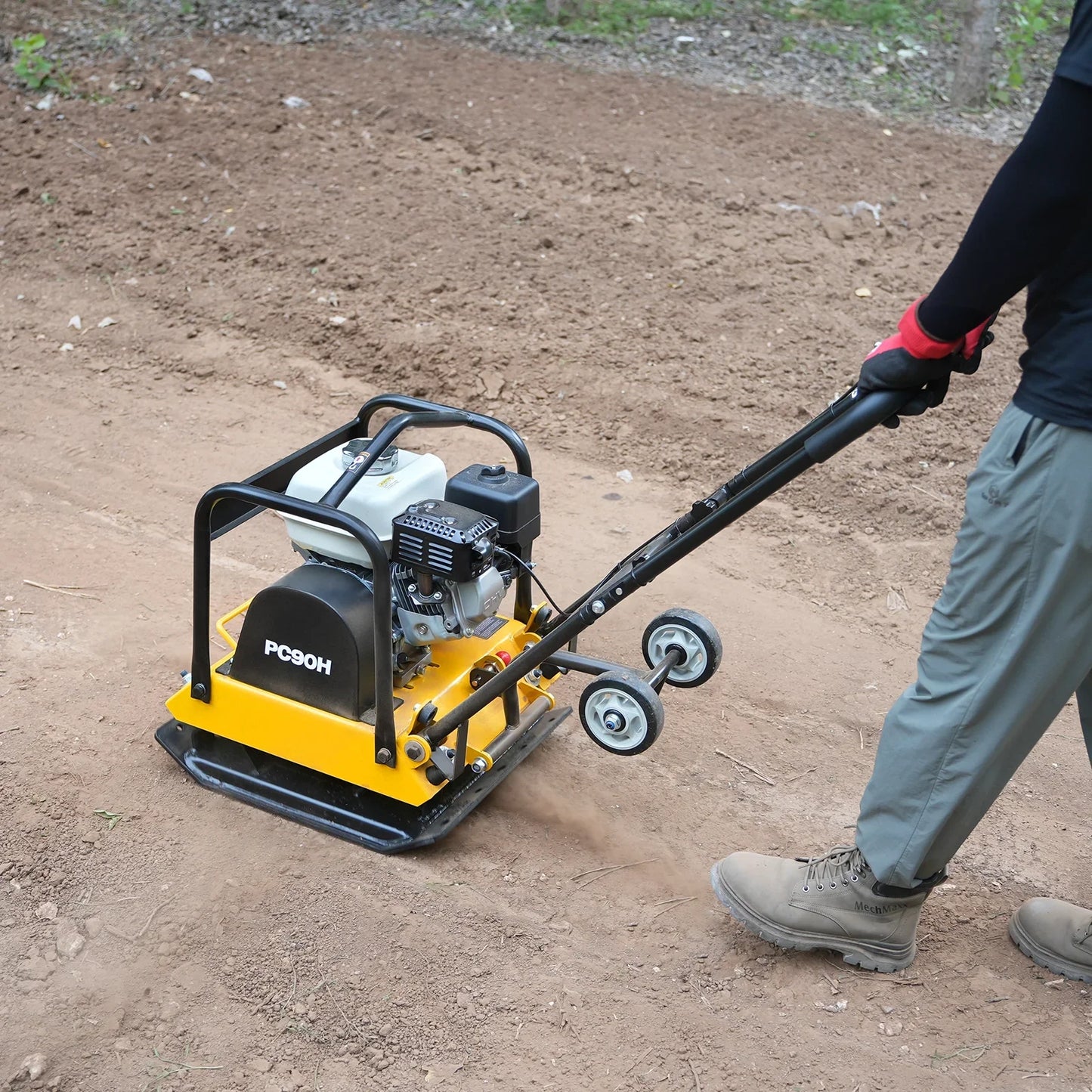 MechMaxx PC90H Plate Compactor Honda GX160 Vibratory with Wheel Kit 3600 lbs Centrifugal Force for Soil Gravel Asphalt Paver Base New