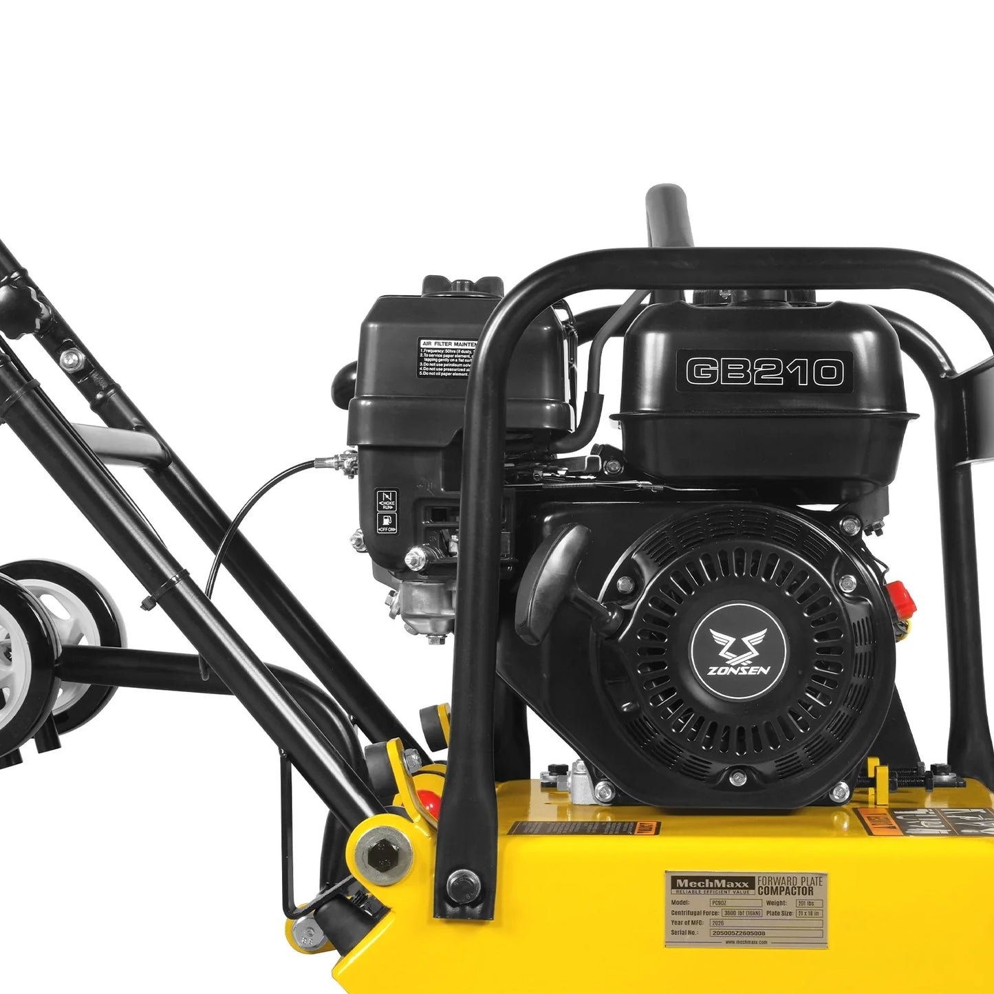 MechMaxx PC90Z Plate Compactor 5.8 HP Vibratory with Wheel Kit 3600 lbs Centrifugal Force for Soil Gravel Asphalt Paver Base New