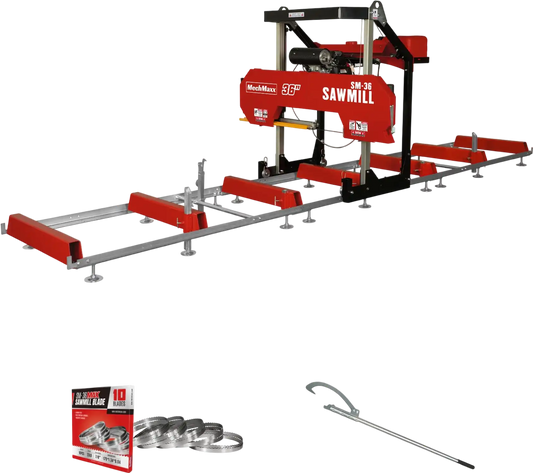 MechMaxx SM36 Sawmill 36" MAX Portable 25HP 688cc Honda GX690 V-Twin Engine 36" Board Width 20' Track Length 10 Blades Included New