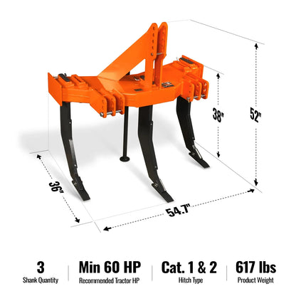 MechMaxx SS3S Subsoiler Heavy Duty 3 Shank Plow Ground Ripper 3 Point Hitch Cat 1 & 2 New