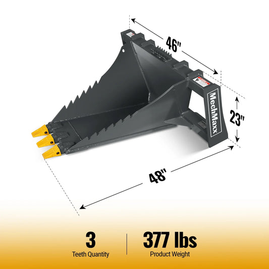 MechMaxx SBE53 Skid Steer Attachment 48" Stump Bucket Wrecker Universal Quick Attach Bolt-On Cutting Teeth New