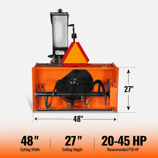 MechMaxx TSB48T Snow Blower 48" 3 Point PTO 24" Impeller 360° Snow Chute 20-45 HP New