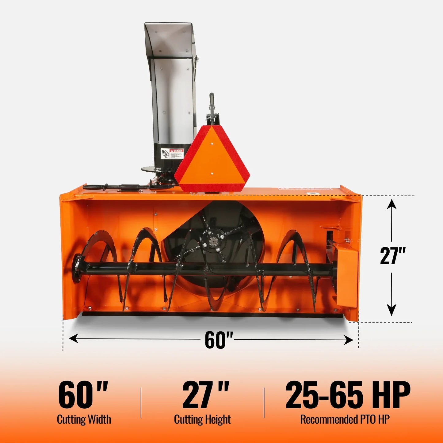 MechMaxx TSB60T Snow Blower 60" 3 Point PTO 24" Impeller Diameter 360° Snow Chute 25-65 HP New