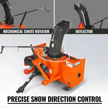 MechMaxx TSB60T Snow Blower 60" 3 Point PTO 24" Impeller Diameter 360° Snow Chute 25-65 HP New