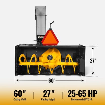 MechMaxx TSB60 Snow Blower 60" 3 Point PTO 24" Impeller Diameter 360° Snow Chute 25-65 HP New