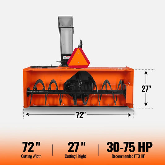 MechMaxx TSB72T Snow Blower 72" 3 Point PTO 24" Impeller 360° Snow Chute 30-75 HP New