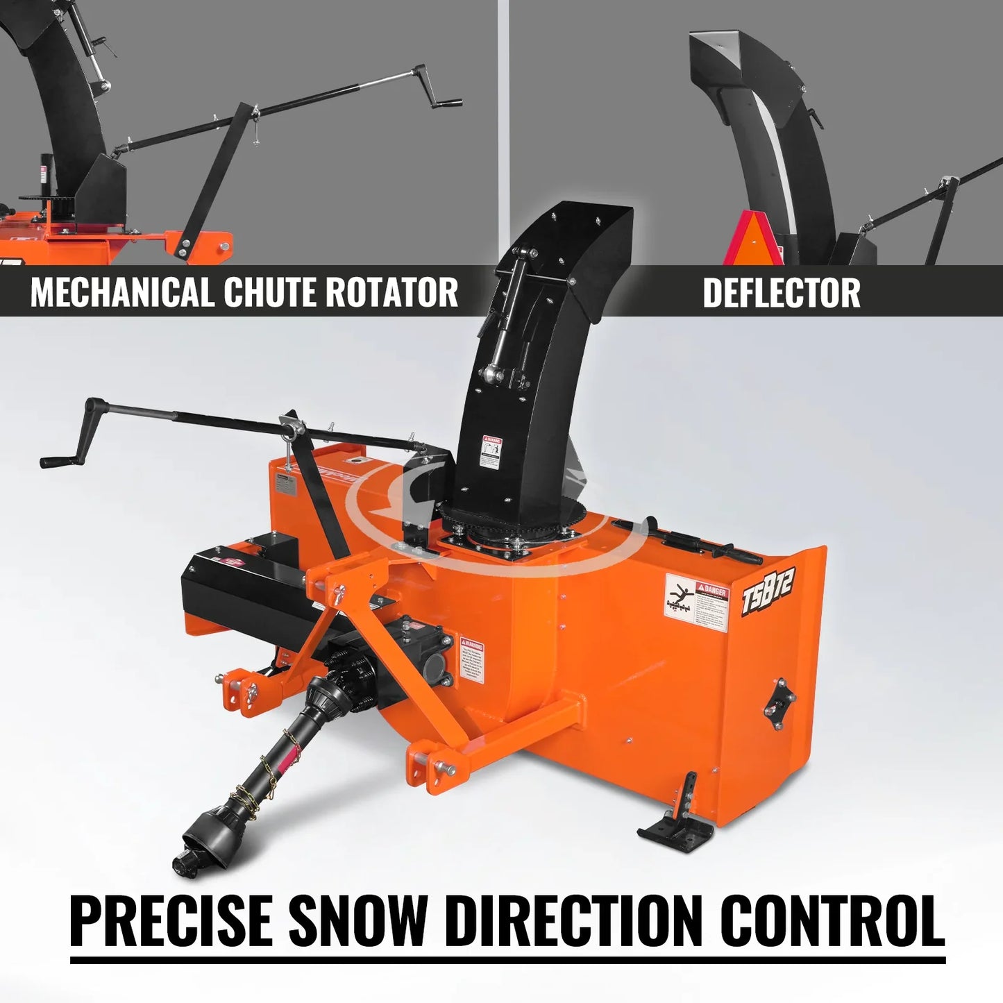 MechMaxx TSB72T Snow Blower 72" 3 Point PTO 24" Impeller 360° Snow Chute 30-75 HP New