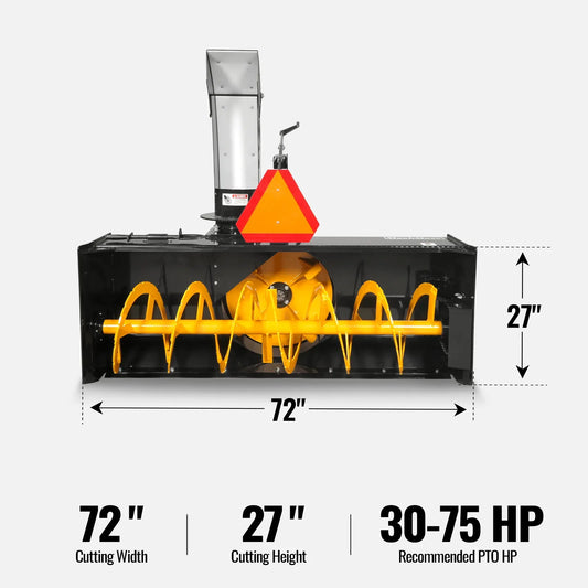 MechMaxx TSB72 Snow Blower 72" 3 Point PTO 24" Impeller 360° Chute 30-75 HP New