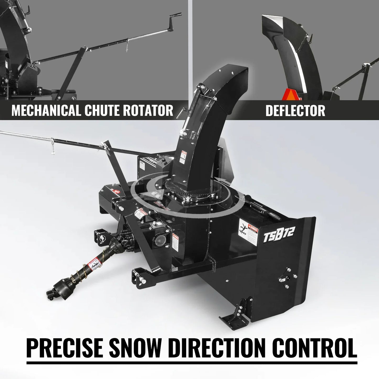 MechMaxx TSB72 Snow Blower 72" 3 Point PTO 24" Impeller 360° Chute 30-75 HP New
