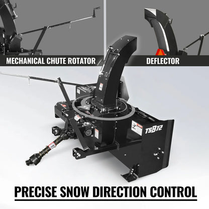 MechMaxx TSB72 Snow Blower 72" 3 Point PTO 24" Impeller 360° Chute 30-75 HP New