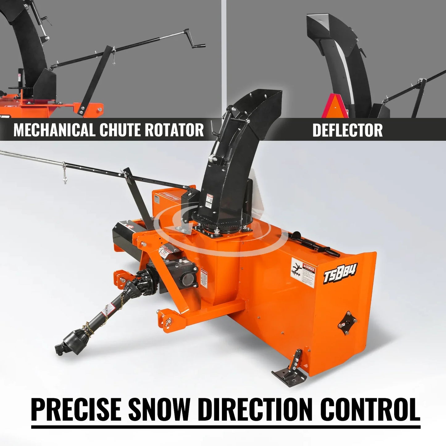 MechMaxx TSB84T Snow Blower 84" 3 Point PTO 24" Impeller 360° Chute 35-95 HP New