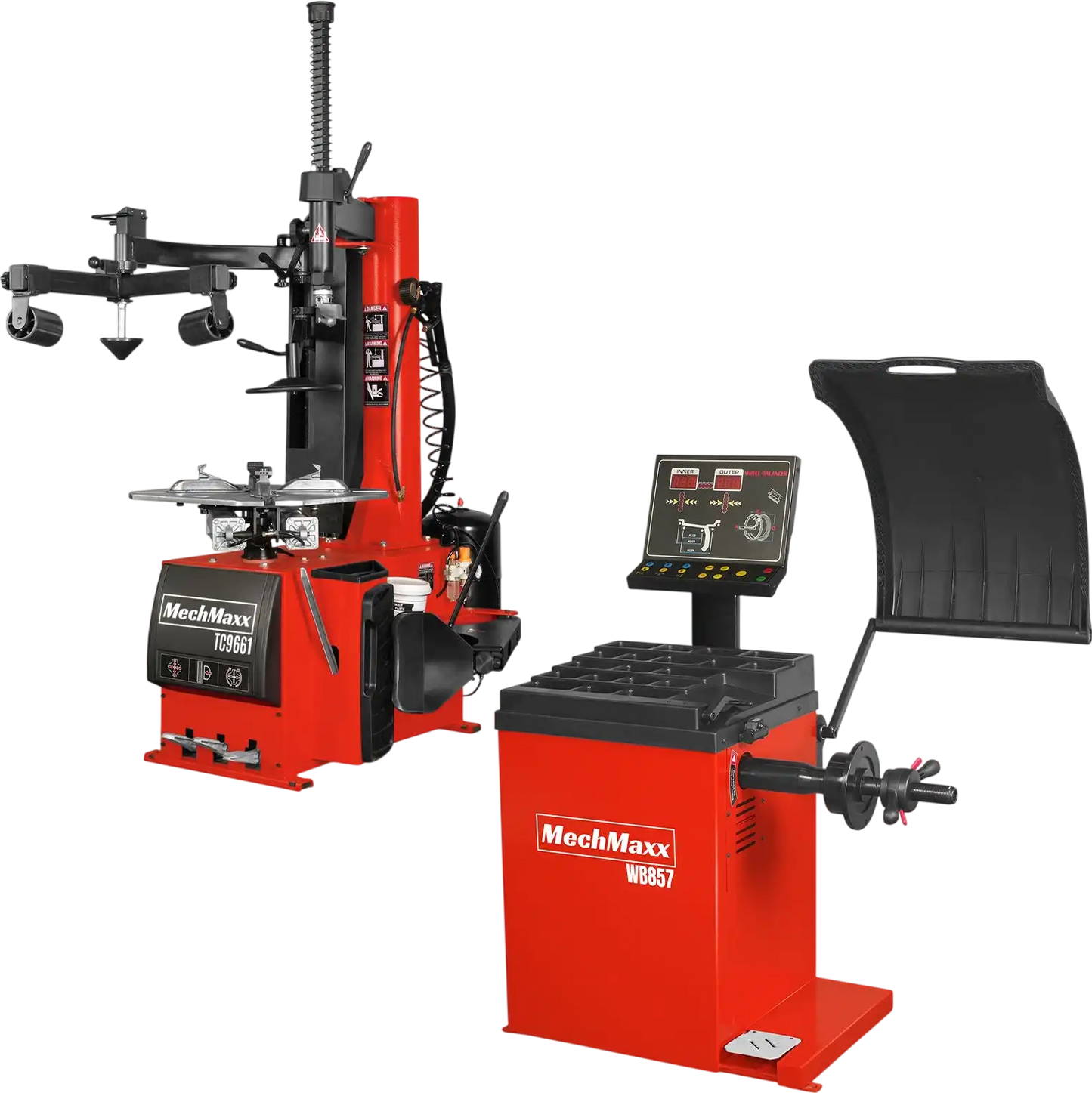MechMaxx TC9661+WB857 Tire Changer 24" Rim Assist Arm Wheel Balancer Bundle New