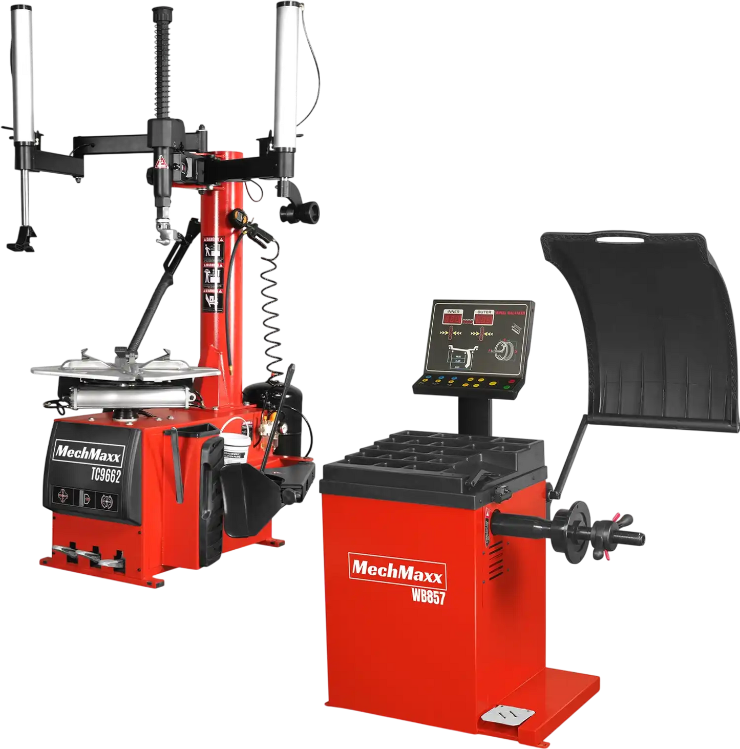 MechMaxx TC9662+WB857 Tire Changer 24" Rim Double Assist Arms Wheel Balancer Bundle New