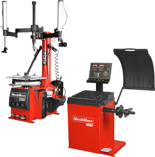 MechMaxx TC9662+WB857 Tire Changer 24" Rim Double Assist Arms Wheel Balancer Bundle New