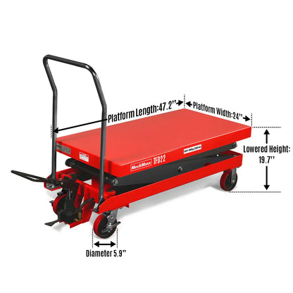 MechMaxx TFD22 Lift Table Mobile Double Scissor Cart 2200 lbs 47.2" x 24" 66.9" New