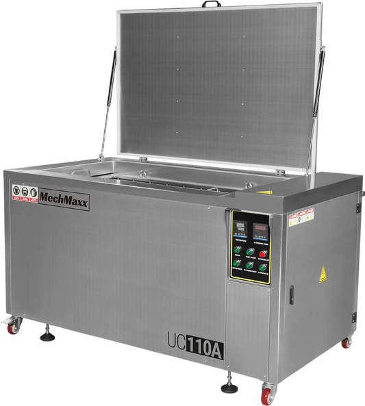 MechMaxx UC110A Ultrasonic Cleaner 114 Gal 432L Heavy Duty Industrial Parts Washer 28kHz 60 Transducers Oil Skimmer SS304 Tank 10kW Heater 208-240V 3 Phase Power New
