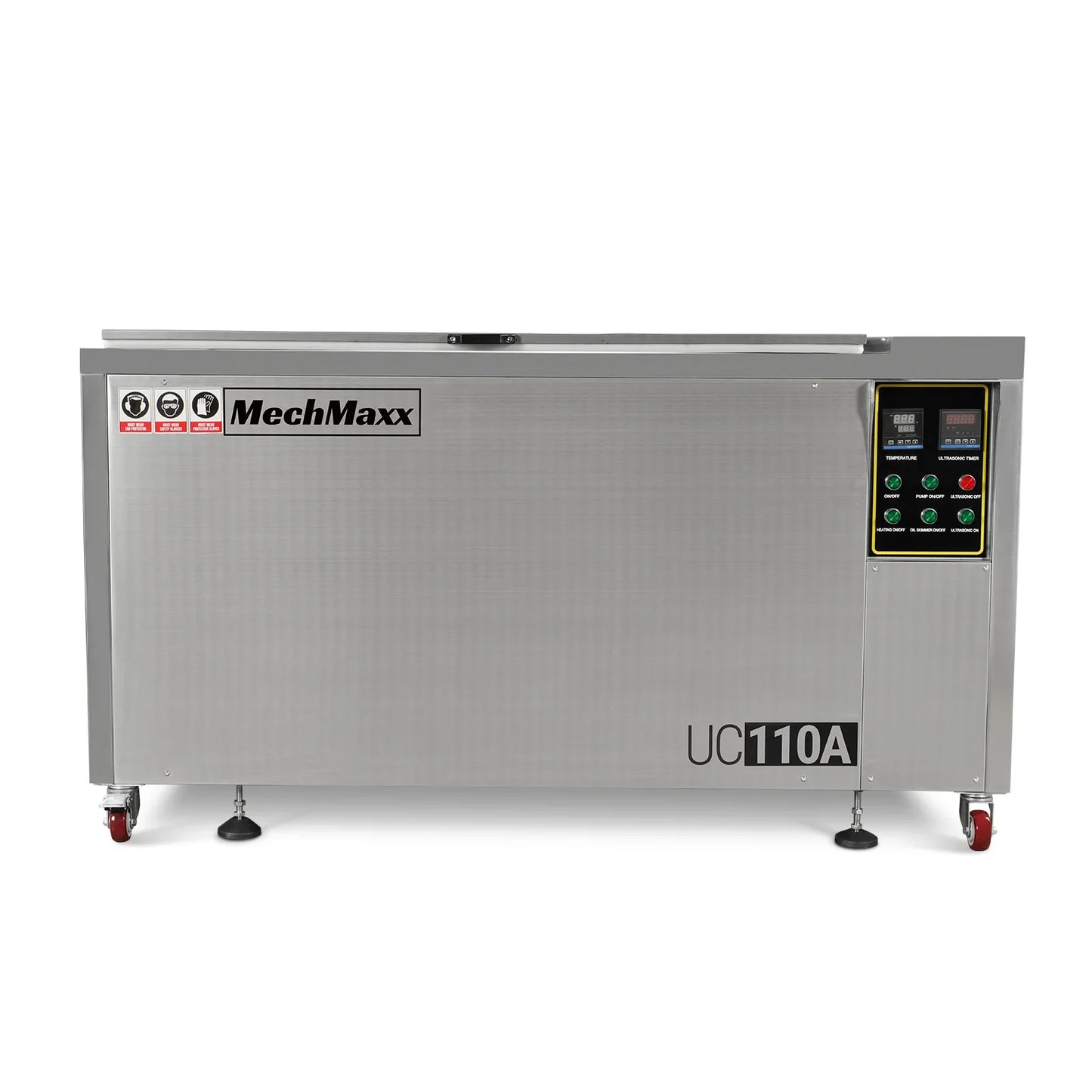 MechMaxx UC110A Ultrasonic Cleaner 114 Gal 432L Heavy Duty Industrial Parts Washer 28kHz 60 Transducers Oil Skimmer SS304 Tank 10kW Heater 208-240V 3 Phase Power New
