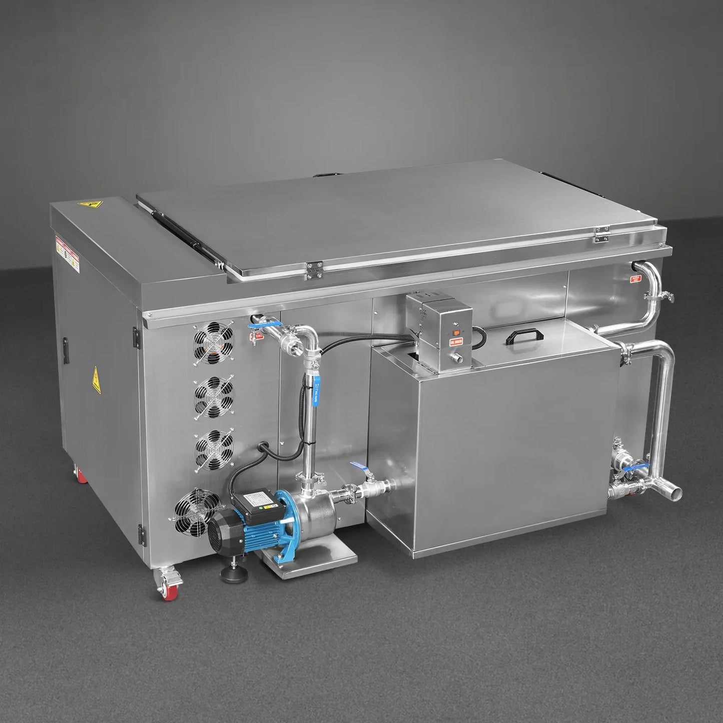 MechMaxx UC110A Ultrasonic Cleaner 114 Gal 432L Heavy Duty Industrial Parts Washer 28kHz 60 Transducers Oil Skimmer SS304 Tank 10kW Heater 208-240V 3 Phase Power New