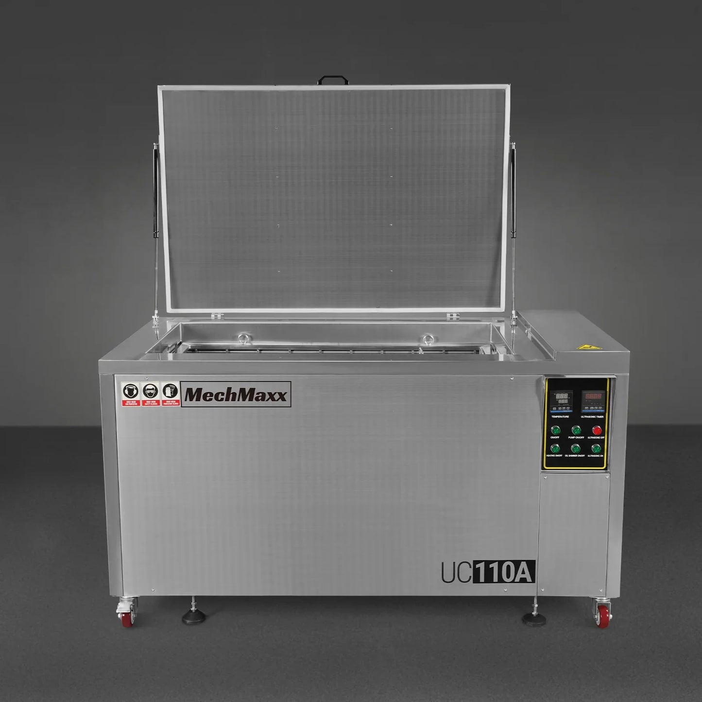 MechMaxx UC110A Ultrasonic Cleaner 114 Gal 432L Heavy Duty Industrial Parts Washer 28kHz 60 Transducers Oil Skimmer SS304 Tank 10kW Heater 208-240V 3 Phase Power New