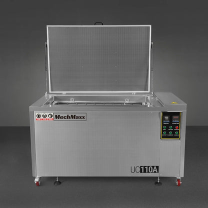 MechMaxx UC110A Ultrasonic Cleaner 114 Gal 432L Heavy Duty Industrial Parts Washer 28kHz 60 Transducers Oil Skimmer SS304 Tank 10kW Heater 208-240V 3 Phase Power New