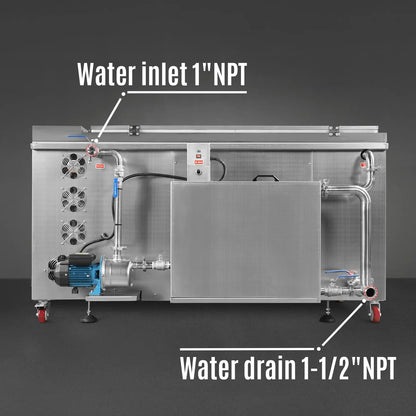 MechMaxx UC110A Ultrasonic Cleaner 114 Gal 432L Heavy Duty Industrial Parts Washer 28kHz 60 Transducers Oil Skimmer SS304 Tank 10kW Heater 208-240V 3 Phase Power New