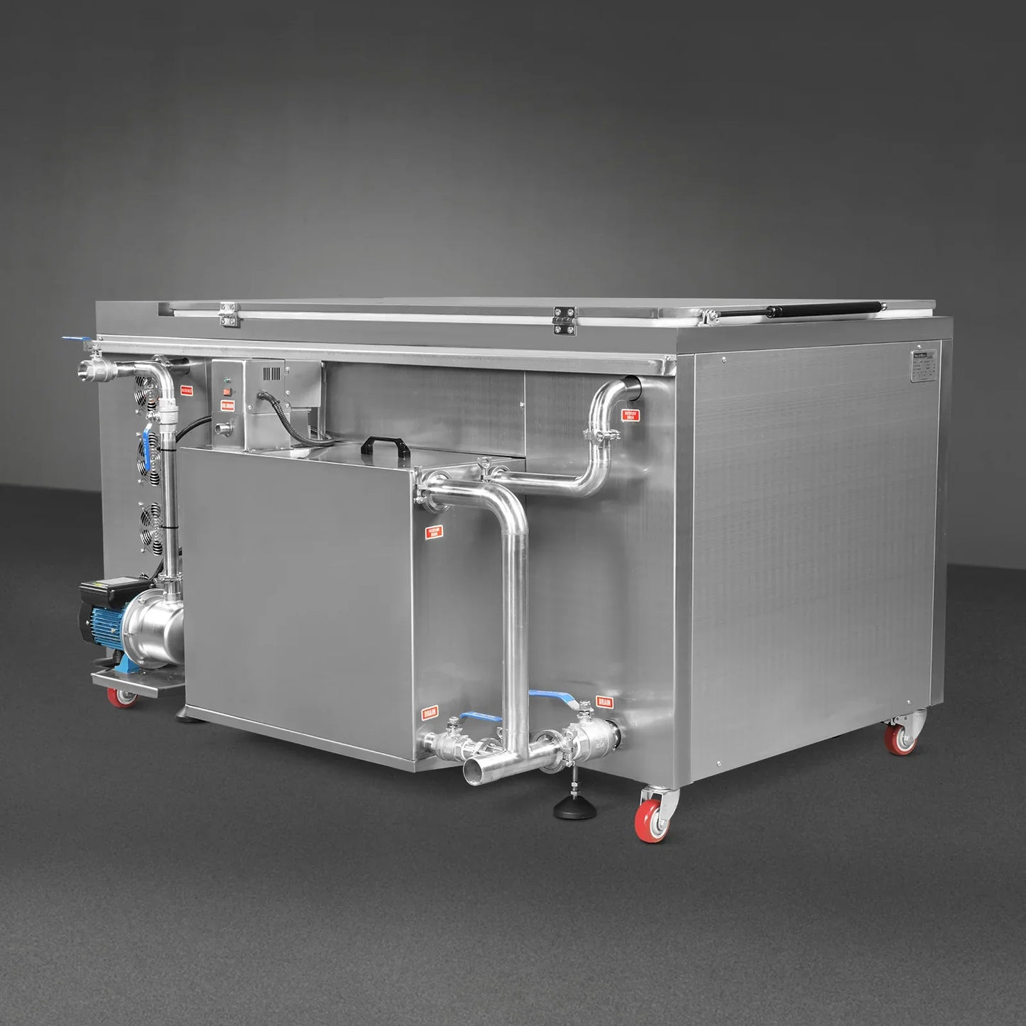 MechMaxx UC110A Ultrasonic Cleaner 114 Gal 432L Heavy Duty Industrial Parts Washer 28kHz 60 Transducers Oil Skimmer SS304 Tank 10kW Heater 208-240V 3 Phase Power New