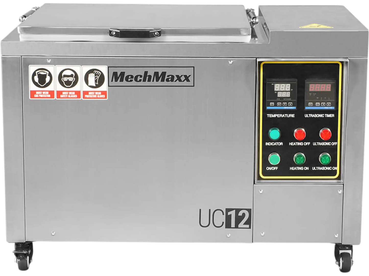 MechMaxx UC12 Ultrasonic Cleaner 12 Gal 47 L Heavy Duty Industrial Parts Washer 28kHz 9 Transducers SS304 Tank 6.6kW Heater 208-240V 1 Phase Power New
