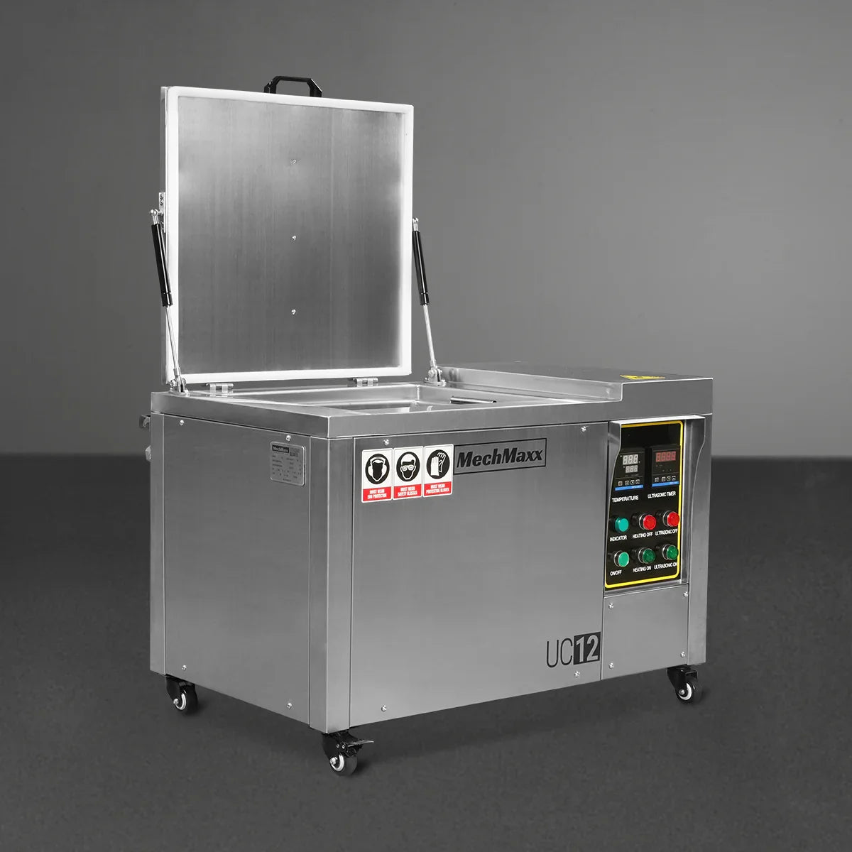 MechMaxx UC12 Ultrasonic Cleaner 12 Gal 47 L Heavy Duty Industrial Parts Washer 28kHz 9 Transducers SS304 Tank 6.6kW Heater 208-240V 1 Phase Power New