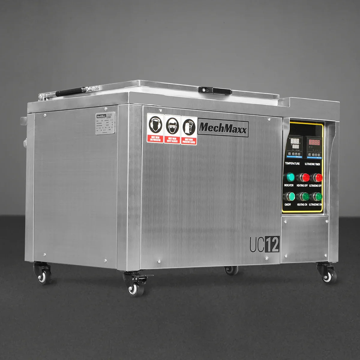 MechMaxx UC12 Ultrasonic Cleaner 12 Gal 47 L Heavy Duty Industrial Parts Washer 28kHz 9 Transducers SS304 Tank 6.6kW Heater 208-240V 1 Phase Power New