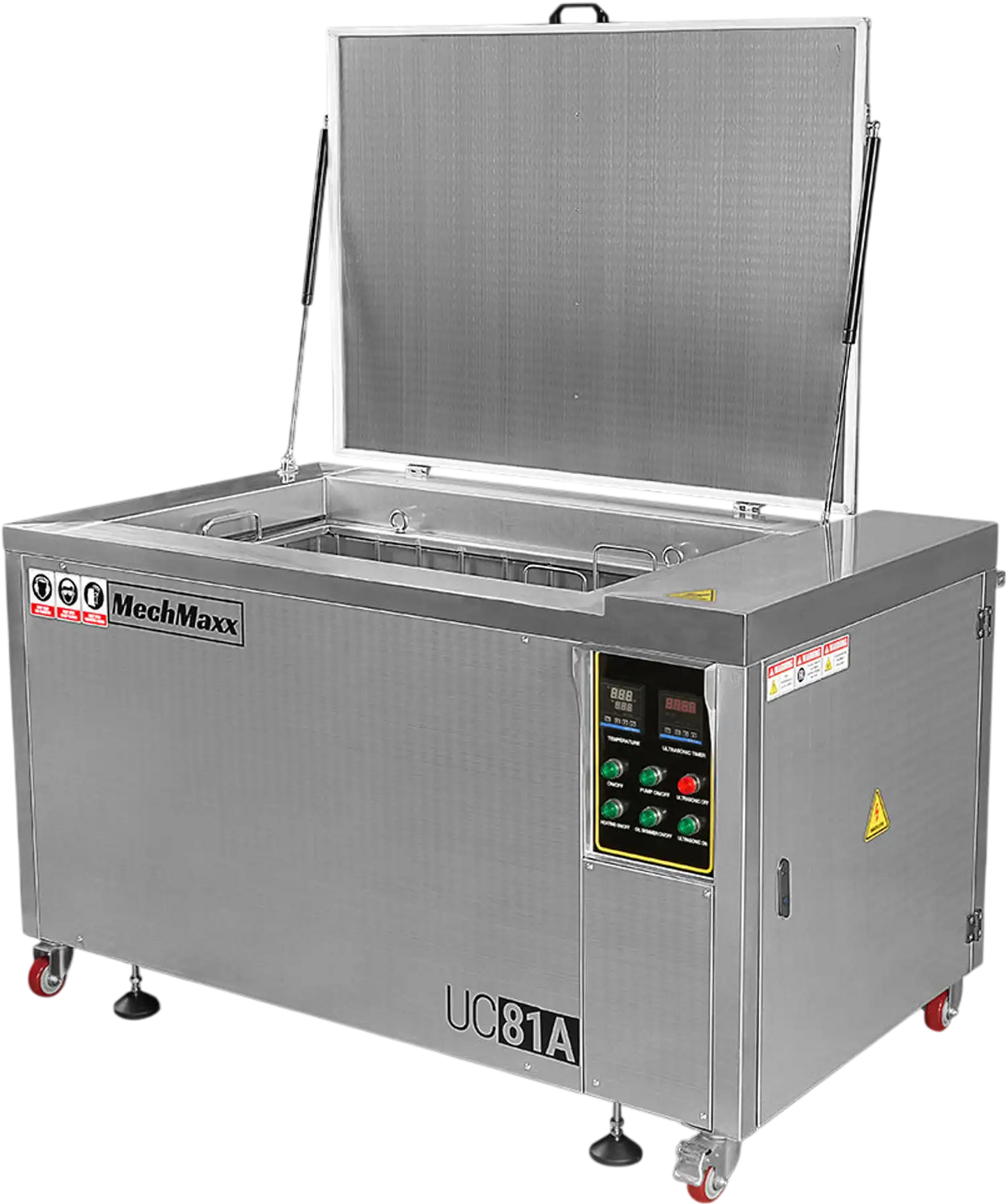 MechMaxx UC81A Ultrasonic Cleaner 81 Gal 308L Heavy Duty Industrial Parts Washer 28kHz 40 Transducers Oil Skimmer SS304 Tank 10kW Heater 208-240V 3 Phase New