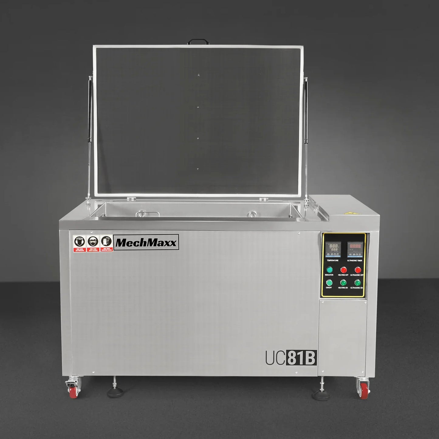 MechMaxx UC81B Ultrasonic Cleaner 81 Gal 308L Heavy Duty Industrial Parts Washer 28kHz 40 Transducers SS304 Tank 10kW Heater 208-240V 3 Phase Power New