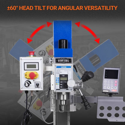 MechMaxx VM18LD Mill Drill Machine 6x20" Benchtop DRO Brushless Motor Variable Speed R8 Spindle 1 HP 110V Compact Milling Drilling Tool New