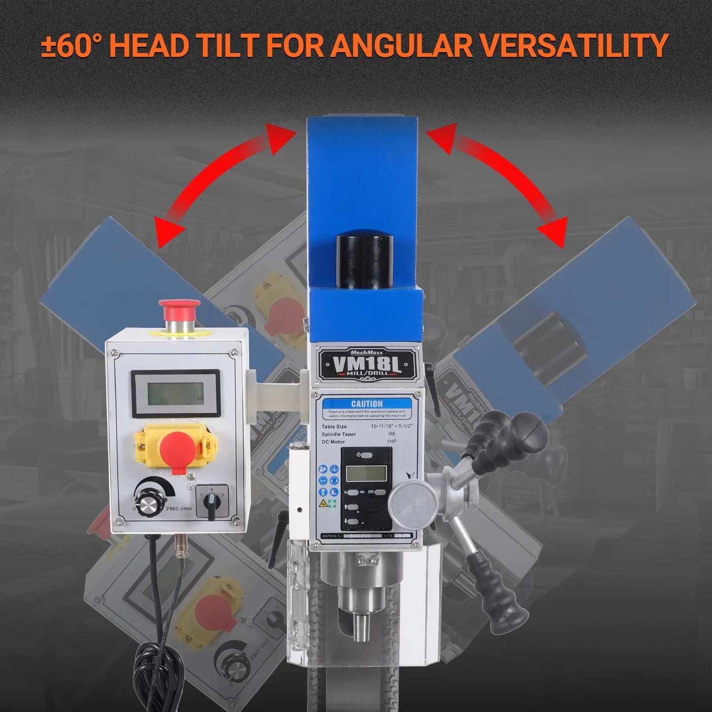 MechMaxx VM18L Mill Drill Machine 6x20" Benchtop Variable Speed R8 Spindle 1 HP 110V Brushless Motor New