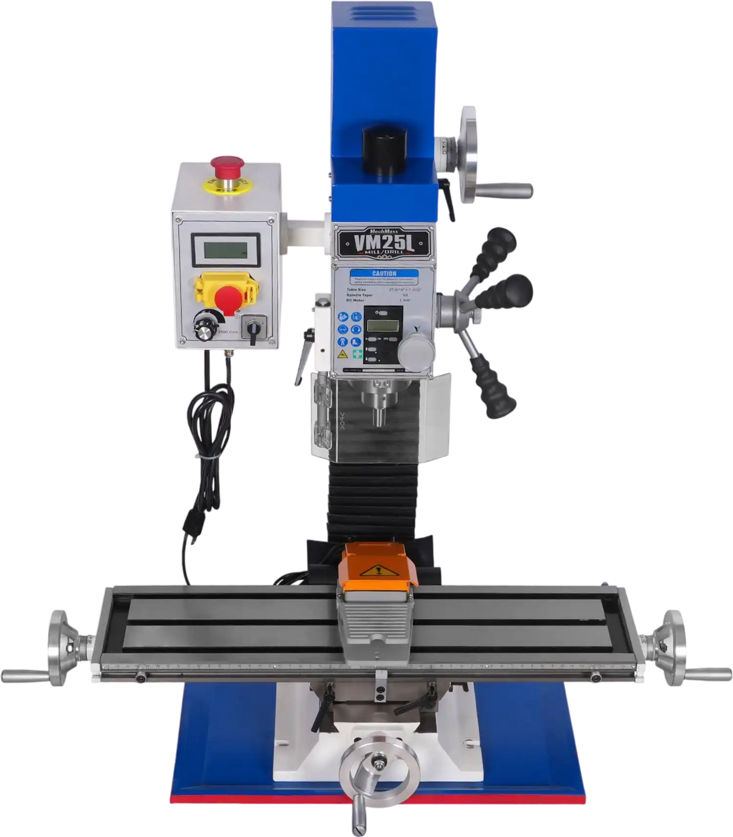 MechMaxx VM25L Mill Drill Machine 7" x 27-1/2" Benchtop Mini Variable Speed Brushless Motor R8 Spindle 1.5 HP 110V New