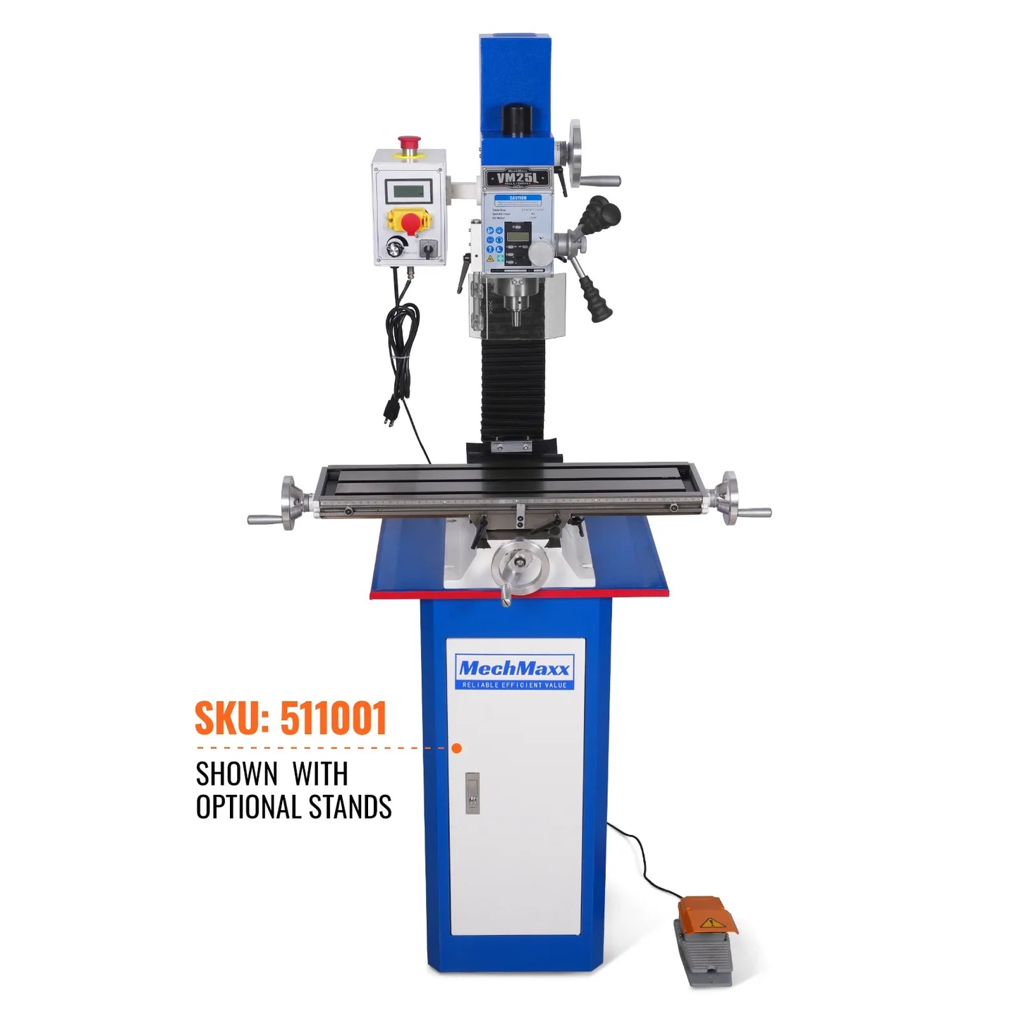 MechMaxx VM25L Mill Drill Machine 7" x 27-1/2" Benchtop Mini Variable Speed Brushless Motor R8 Spindle 1.5 HP 110V New