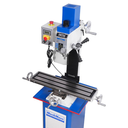 MechMaxx VM25L Mill Drill Machine 7" x 27-1/2" Benchtop Mini Variable Speed Brushless Motor R8 Spindle 1.5 HP 110V New