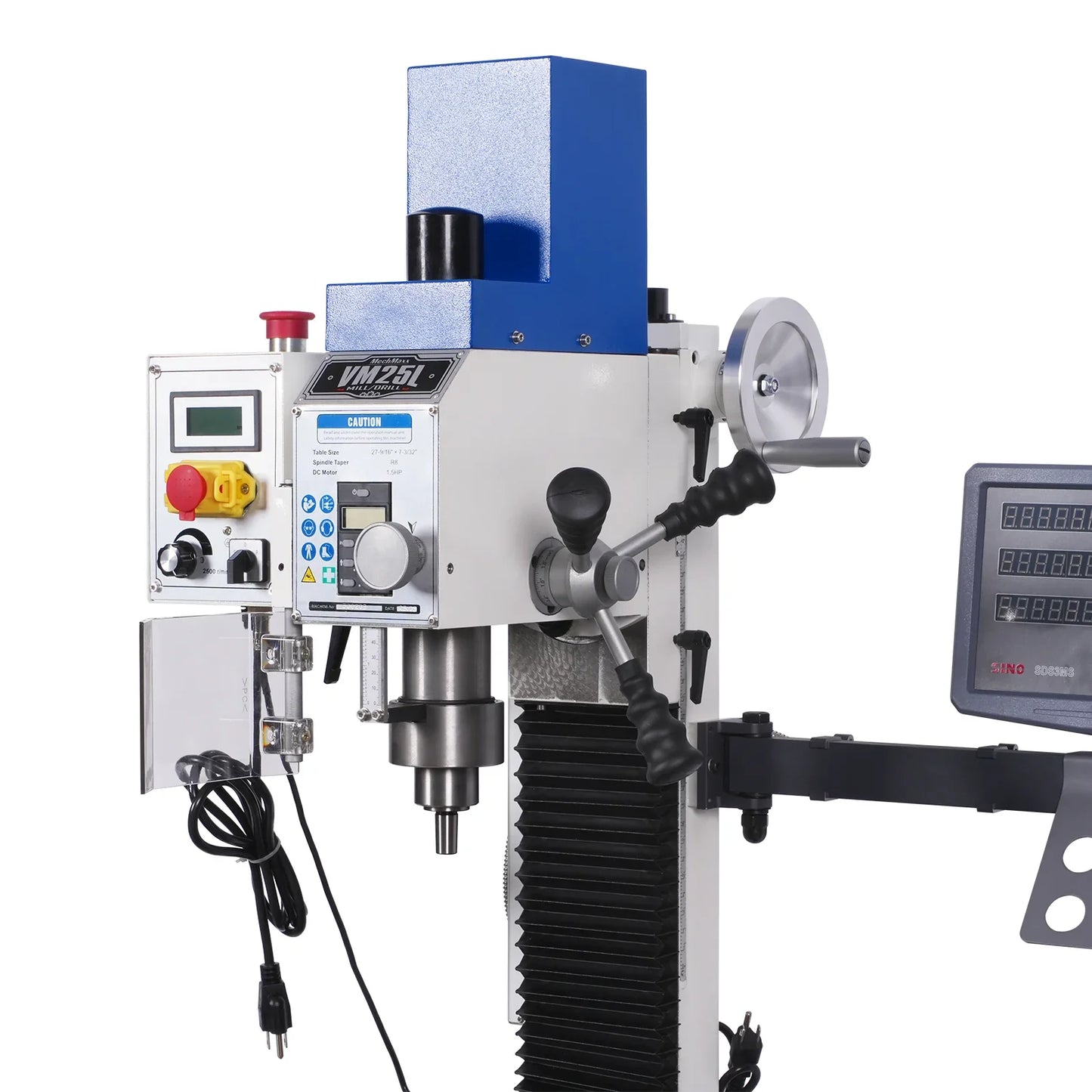 MechMaxx VM25LD Mill Drill Machine 1.5HP 7" x 27-1/2" Benchtop Mini Variable Speed R8 Spindle Brushless Motor 110V New