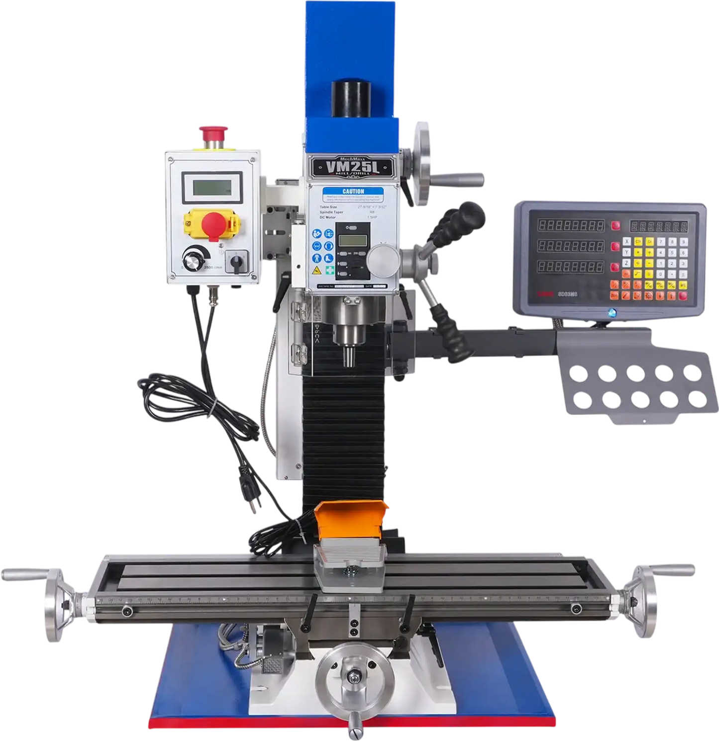 MechMaxx VM25LD Mill Drill Machine 1.5HP 7" x 27-1/2" Benchtop Mini Variable Speed R8 Spindle Brushless Motor 110V New